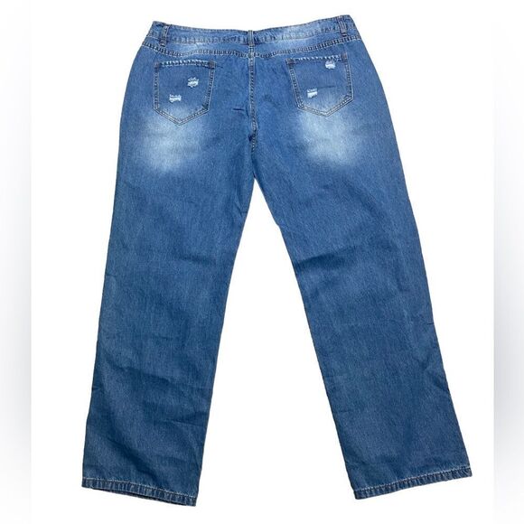 Floral Blooming Wm’s Sz 2XL Blue Distressed Heart Patchwork Wide Leg Jeans - Picture 3 of 4